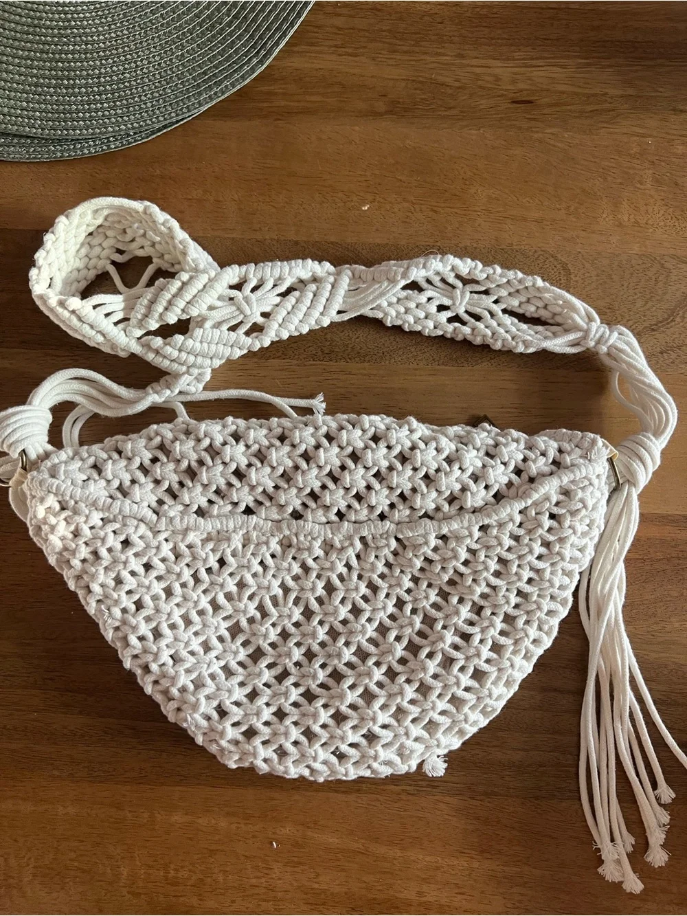 Macrame White Crocheted Crossbody Fanny Bag